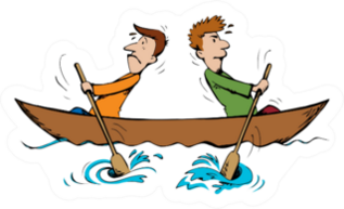 2 Adult Male Office Boss Funny Rowing Cartoon Sticker