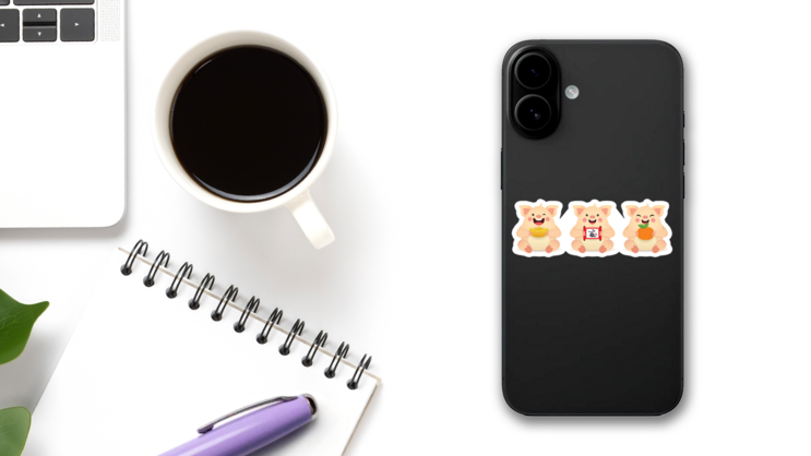 2019 Year Of The Pig Illustration Sticker on a Phone (New) example