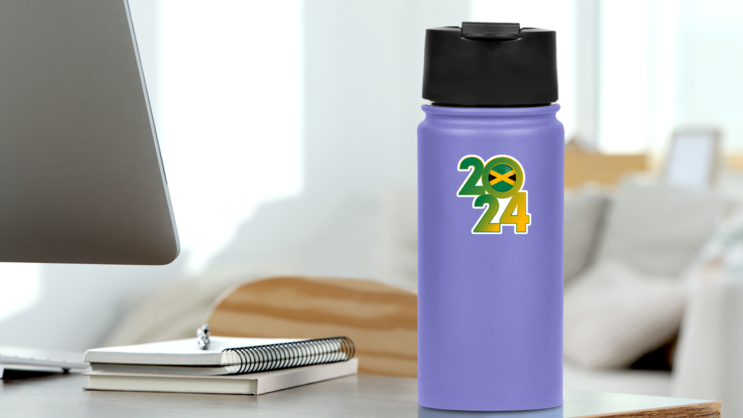 2024 Jamaica Flag Illustration Sticker on a Water Bottle (New) example