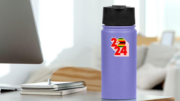 2024 Zimbabwe Flag Sticker on a Water Bottle (New) example