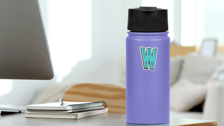 3 Neon Letter W Sticker on a Water Bottle (New) example