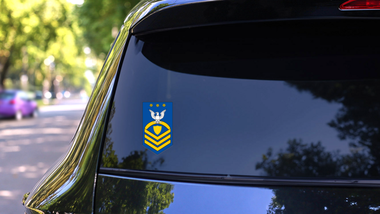 3 Star Coast Guard Rank E-9 Shield Sticker on a Rear Car Window (New) example