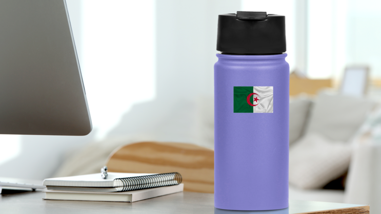 3d Flag Of Algeria Sticker on a Water Bottle (New) example