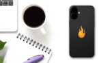 3D Flame Logo Fire Sticker on a Phone (New) example