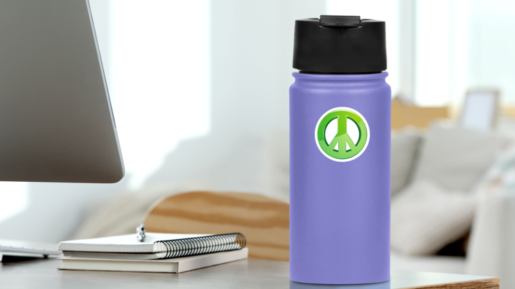 3D Green Peace Sign Sticker on a Water Bottle (New) example