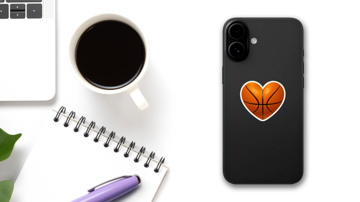 3D Heart Basketball Sticker on a Phone (New) example