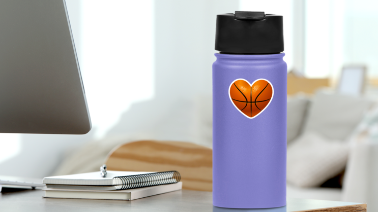 3D Heart Basketball Sticker on a Water Bottle (New) example