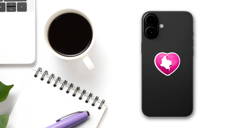 3d Pink Heart With Map Of Colombia Sticker on a Phone (New) example