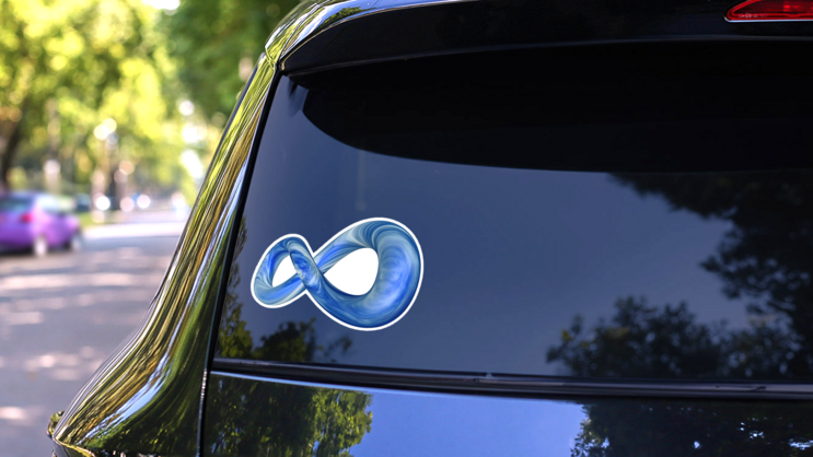 3d Rendered Infinity Symbol With Sky Texture Sticker on a Rear Car Window (New) example