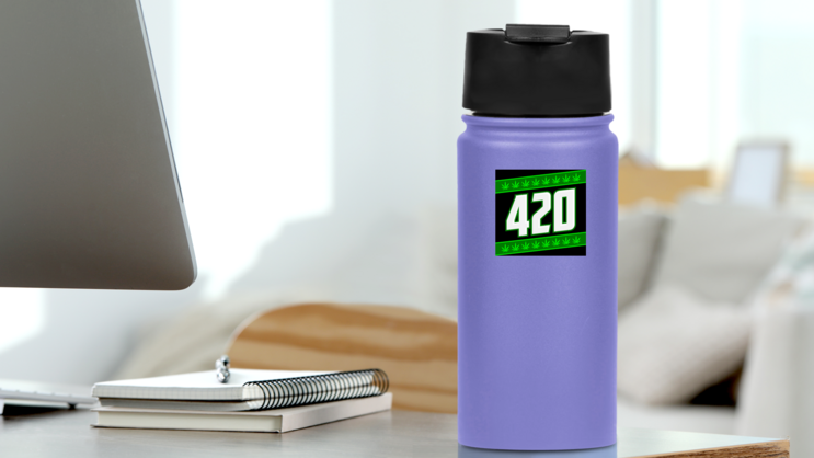 420 Marijuana Sticker on a Water Bottle (New) example
