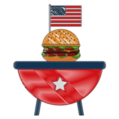 4th Of July Bbq Grill With Burger And American Flag Sticker