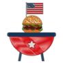 4th Of July Bbq Grill With Burger And American Flag Sticker