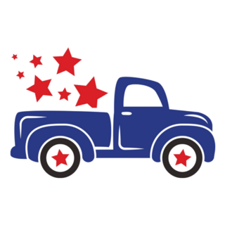 4th Of July Blue Truck Red Stars Illustration Sticker
