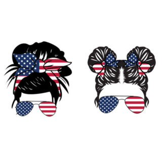 4th Of July Messy Bun Girls Illustration Sticker