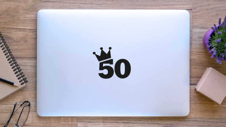 50th Birthday Number Crown Sticker on a Laptop (New) example