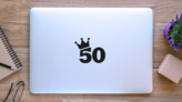50th Birthday Number Crown Sticker on a Laptop (New) example