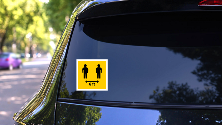 6 Feet Apart Icon Sticker on a Rear Car Window (New) example