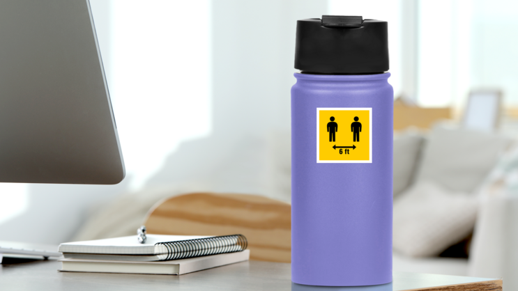 6 Feet Apart Icon Sticker on a Water Bottle (New) example