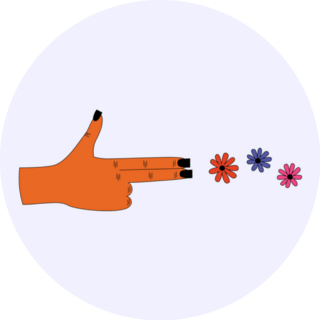 70s Finger Gun Shooting Flowers Hippie Sticker 