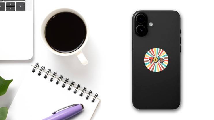 70s Vintage Circle Sticker on a Phone (New) example