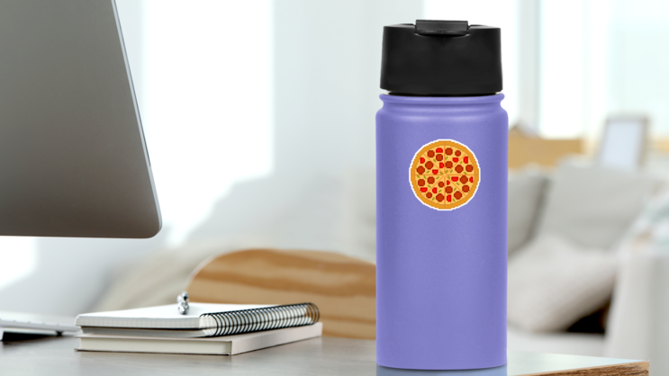 8-Bit Pixel Art Pizza Sticker on a Water Bottle (New) example