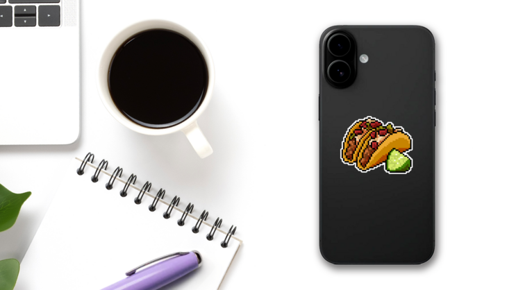 8-Bit Pixel Art Taco Sticker on a Phone (New) example