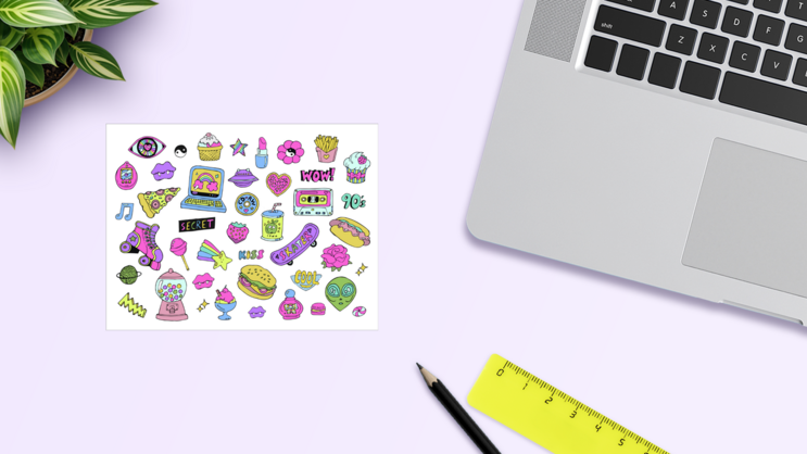 80s 90s Retro Groove Sticker Sheet on a Desk (New) example