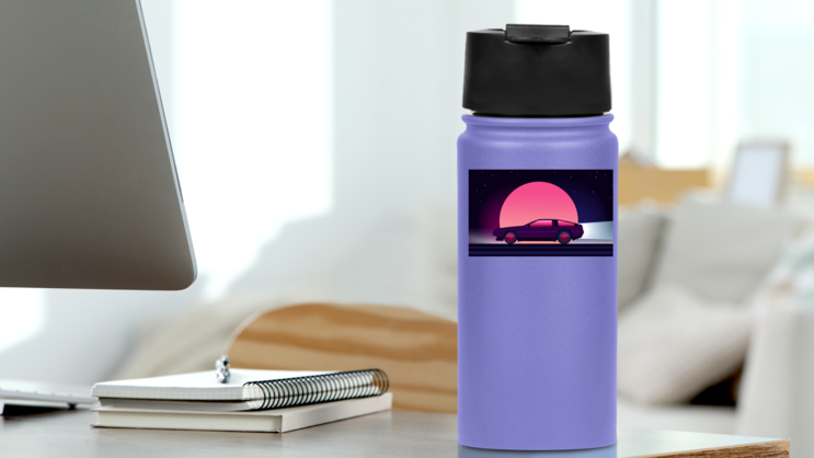 80s Style Sci-fi Car Sticker on a Water Bottle (New) example