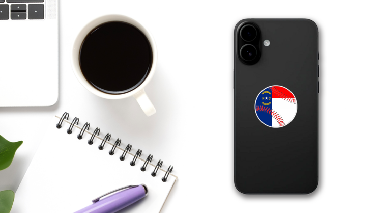 A Baseball With The North Carolina State Flag Sticker on a Phone (New) example