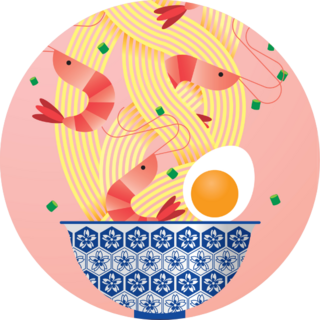 A Bowl Of Prawn/ Seafood Noodles Illustration Pink Sticker