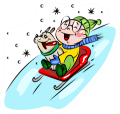 A Boy Rides A Sled With A Dog Sticker