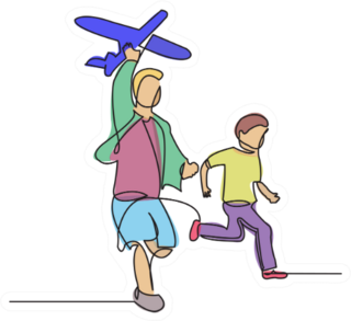 A Boy With An Airplane Drawn From Hand Sticker