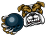 A Bulldog Dog Angry With Bowling Ball Sticker