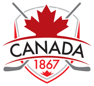 A Canadian Crest With Crossed Hockey Sticks Sticker