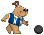 A Cartoon Illustration Of A Dog Bowling A Ball Sticker