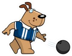 A Cartoon Illustration Of A Dog Bowling A Ball Sticker