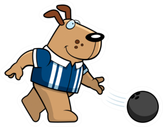 A Cartoon Illustration Of A Dog Bowling A Ball Sticker