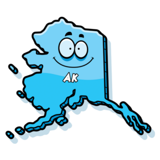 A Cartoon Illustration Of The State Of Alaska Smiling Sticker