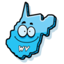 A Cartoon Illustration Of West Virginia Smiling In Blue Sticker