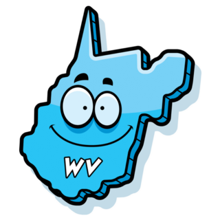 A Cartoon Illustration Of West Virginia Smiling In Blue Sticker