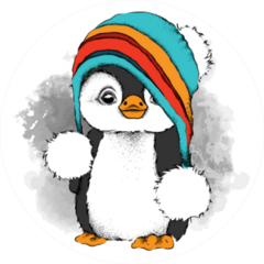 A Cartoon Penguin In A Colorful Winter Hat Sticker