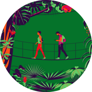 A Couple On A Bridge In The Rainforest Travel Sticker
