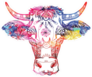 A Cow With Big Horns And Fluffy Ears Colorful Drawing Sticker