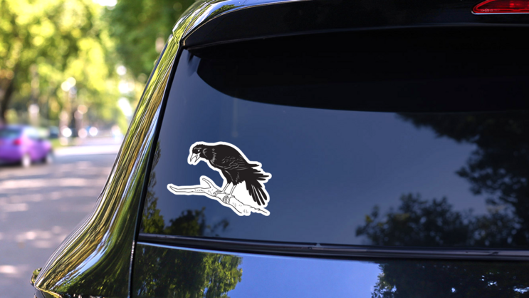 A Crow Standing On A Tree Branch Sketch Sticker on a Rear Car Window (New) example