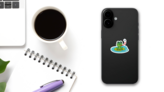 A Cute Frog With Fly Snack Cartoon Sticker on a Phone (New) example