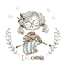 A Cute Girl Knits A Scarf On Her Knitting Needles Sticker
