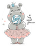 A Cute Hippo Princess In A Pink Dress Sticker