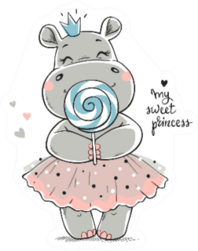 A Cute Hippo Princess In A Pink Dress Sticker