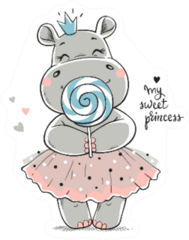 A Cute Hippo Princess In A Pink Dress Sticker
