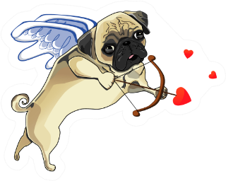 A Cute Pug Dog Cupid With Heart Bow And Arrow Sticker